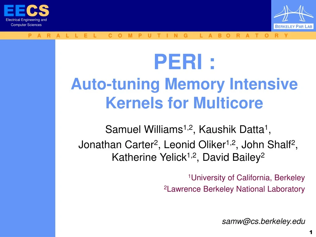 peri auto tuning memory intensive kernels for multicore