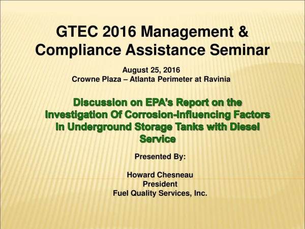 GTEC 2016 Management &amp; Compliance Assistance Seminar