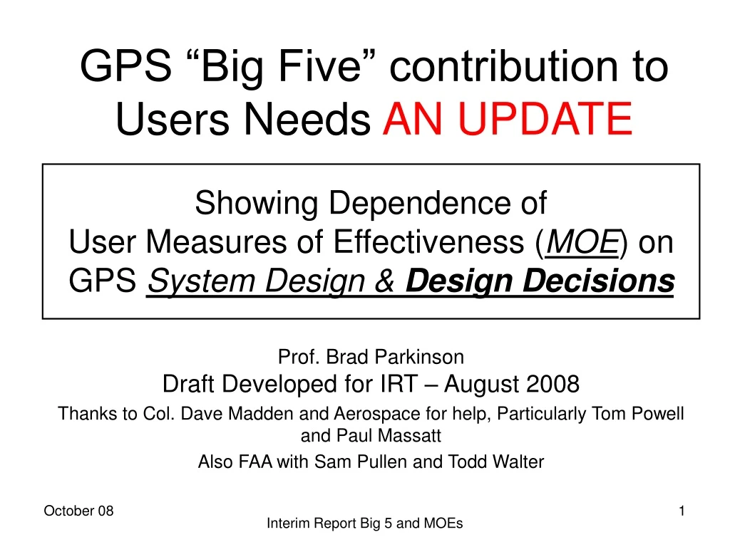 gps big five contribution to users needs an update