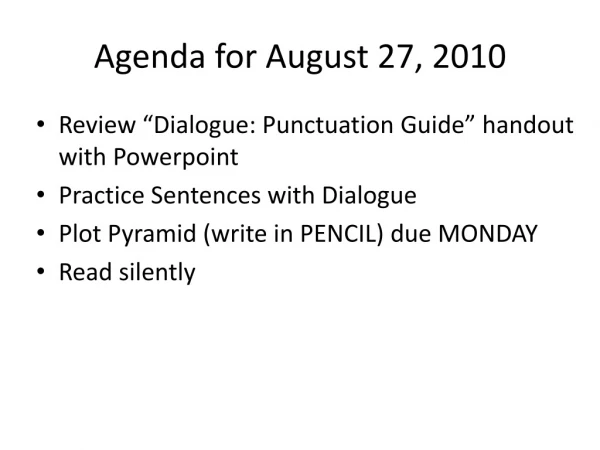 Agenda for August 27, 2010