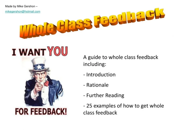 A guide to whole class feedback including:  Introduction  Rationale  Further Reading