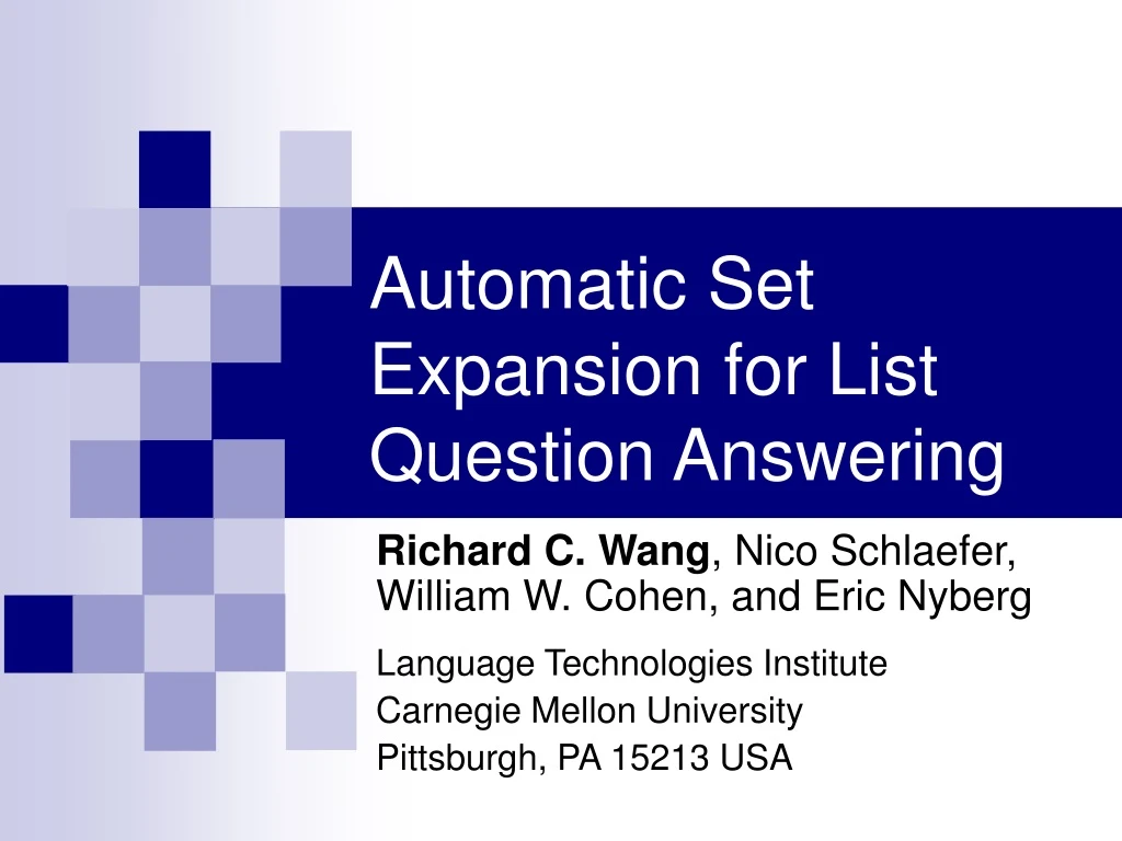 automatic set expansion for list question answering