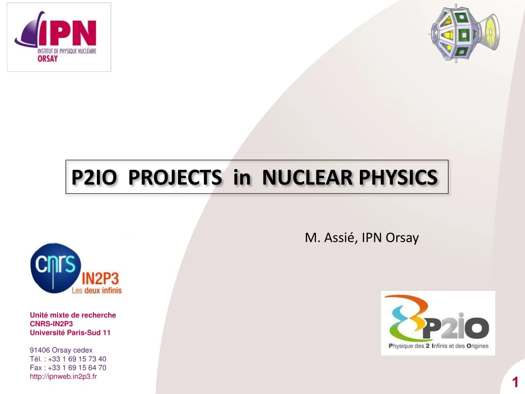 p2io projects in nuclear physics