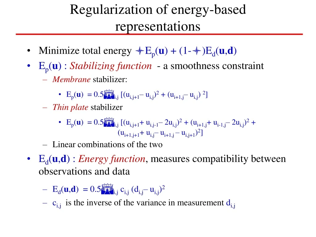 regularization of energy based representations