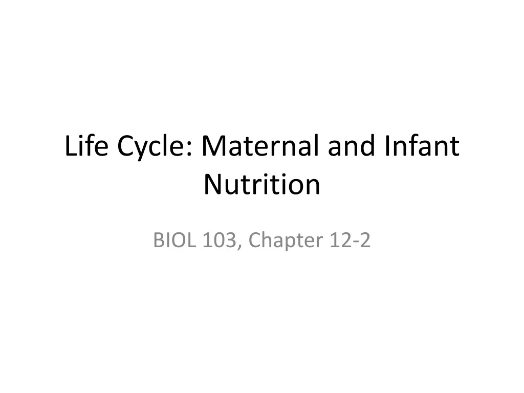 life cycle maternal and infant nutrition