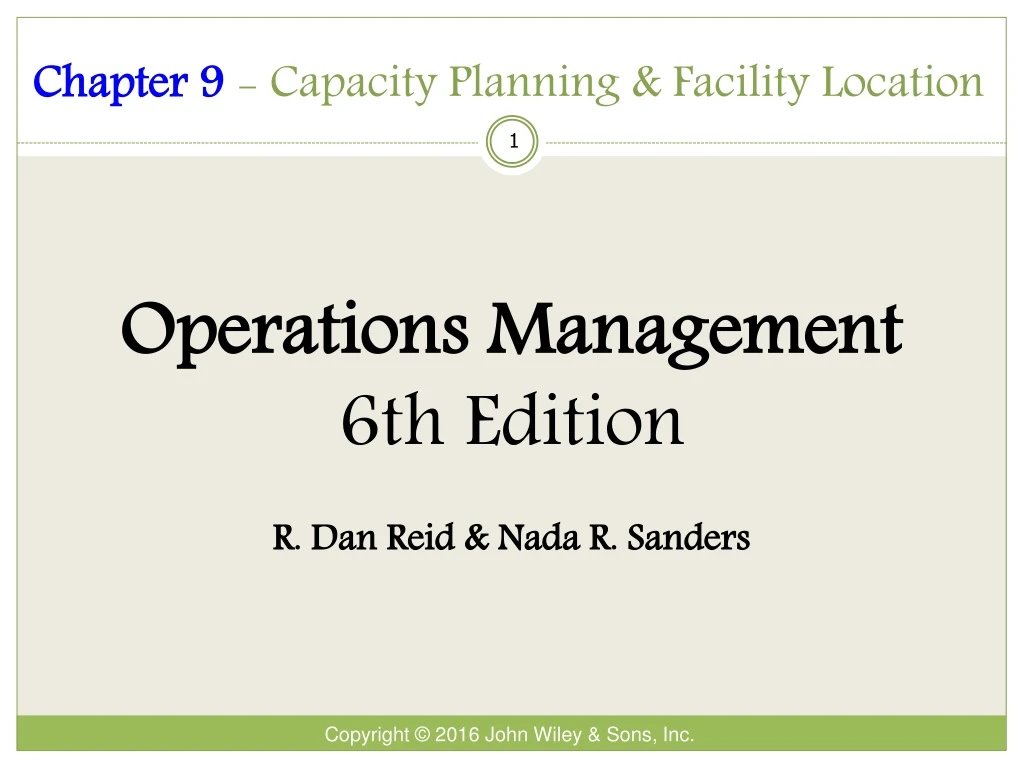chapter 9 capacity planning facility location