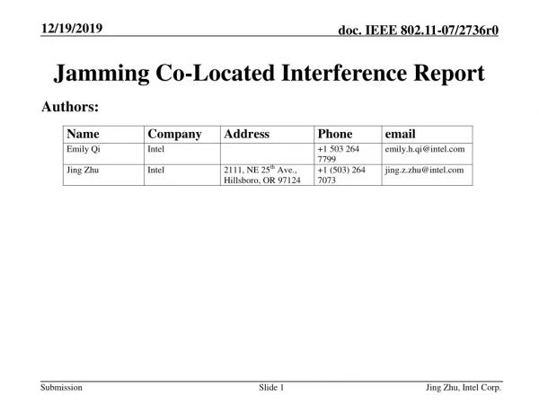 Jamming Co-Located Interference Report