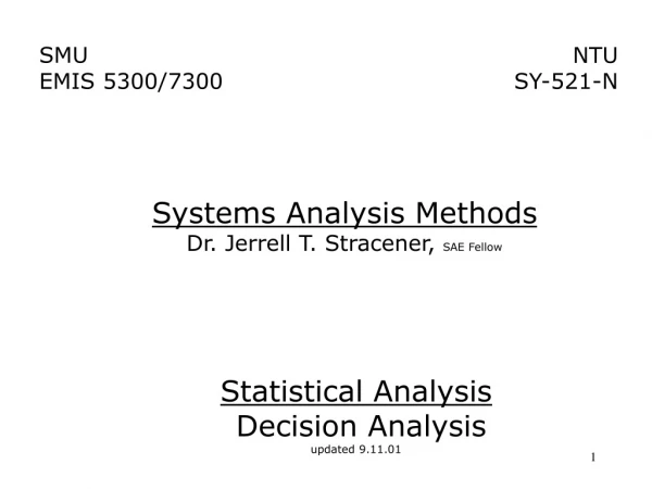 Statistical Analysis  Decision Analysis updated 9.11.01