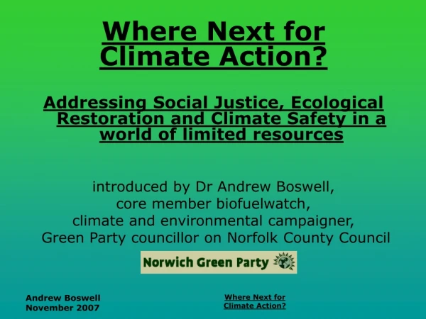 Where Next for  Climate Action?