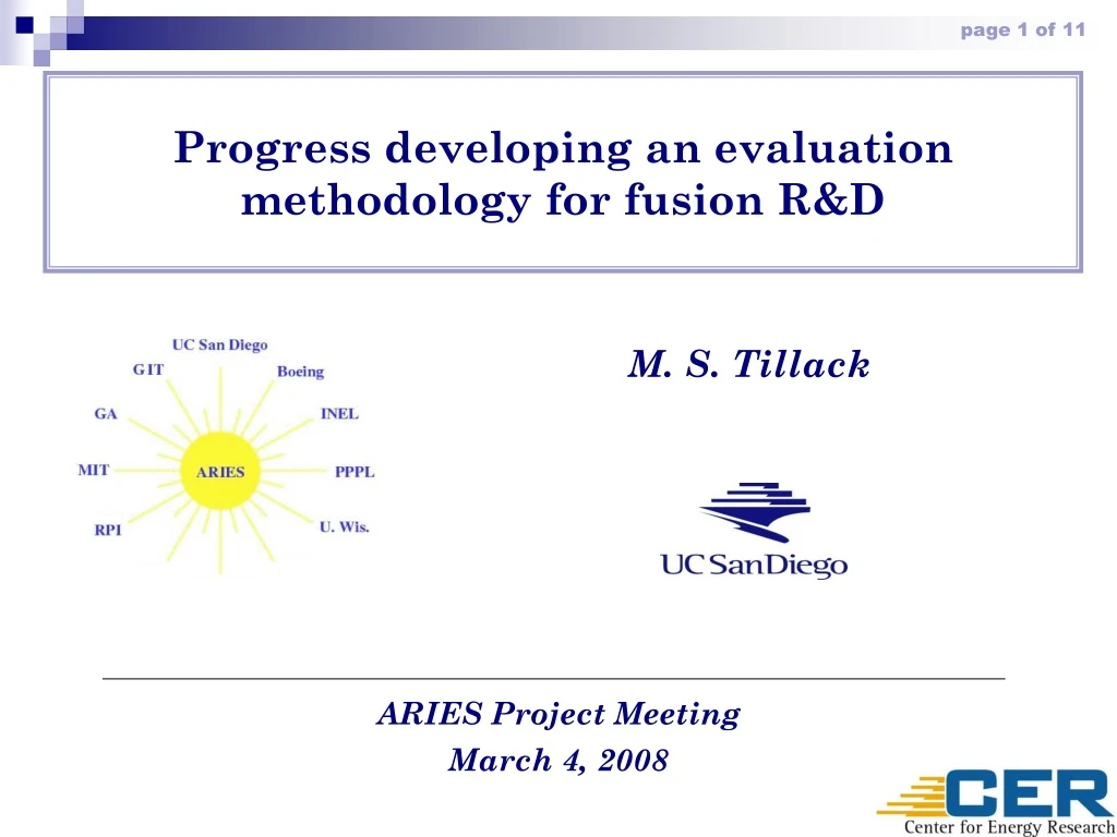 progress developing an evaluation methodology for fusion r d