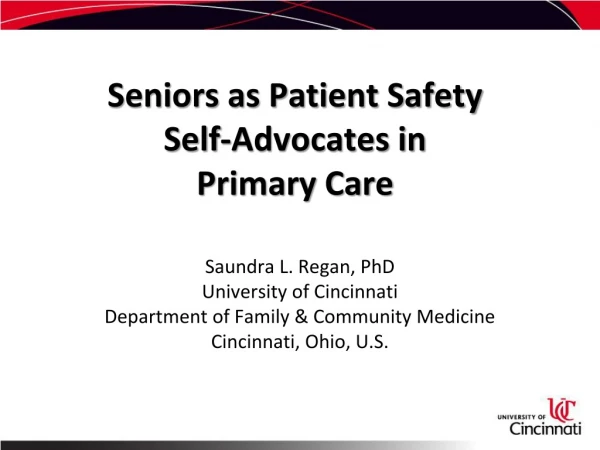 Seniors as Patient Safety  Self-Advocates in  Primary Care