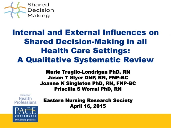 Internal and External Influences on Shared Decision-Making in all Health Care Settings: