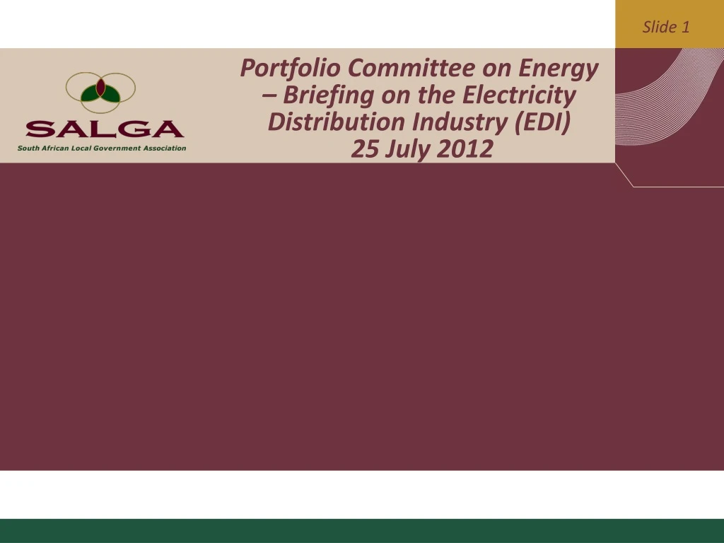portfolio committee on energy briefing on the electricity distribution industry edi 25 july 2012