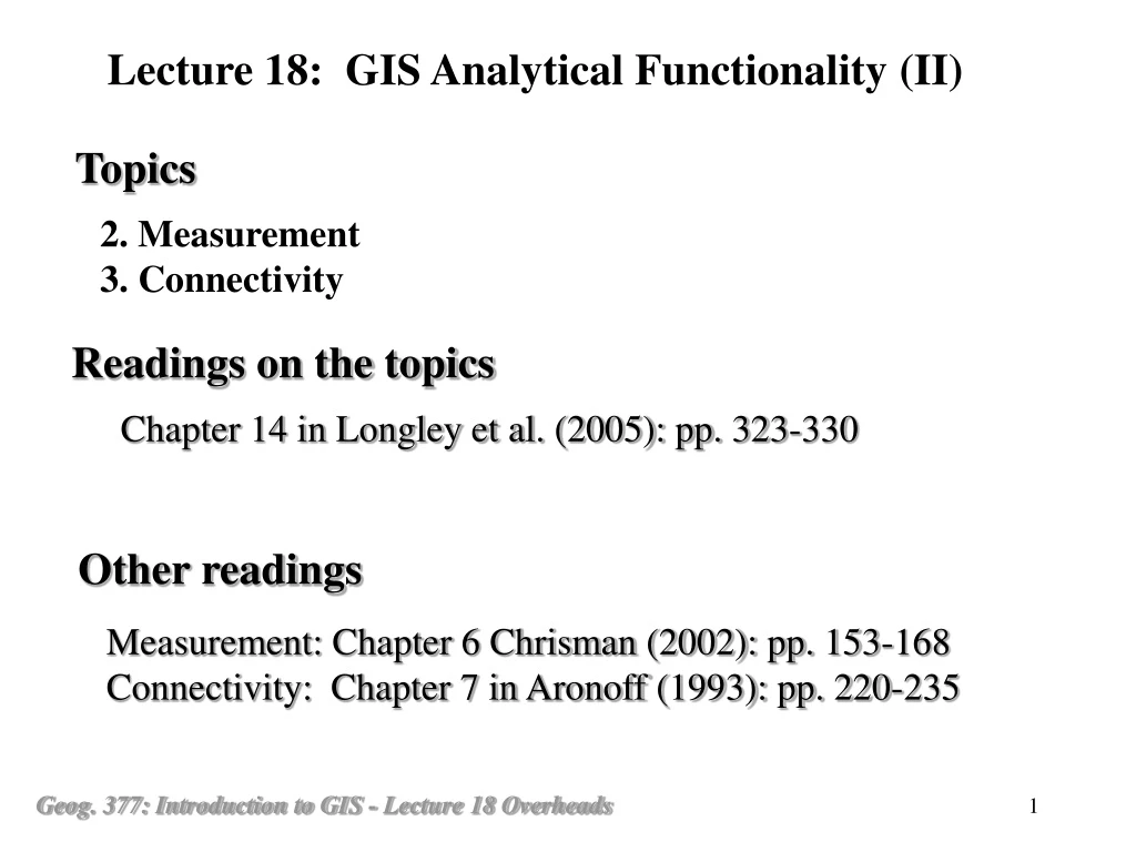 lecture 18 gis analytical functionality ii