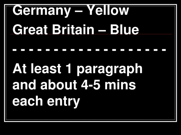 Germany – Yellow  Great Britain – Blue - - - - - - - - - - - - - - - - - - -