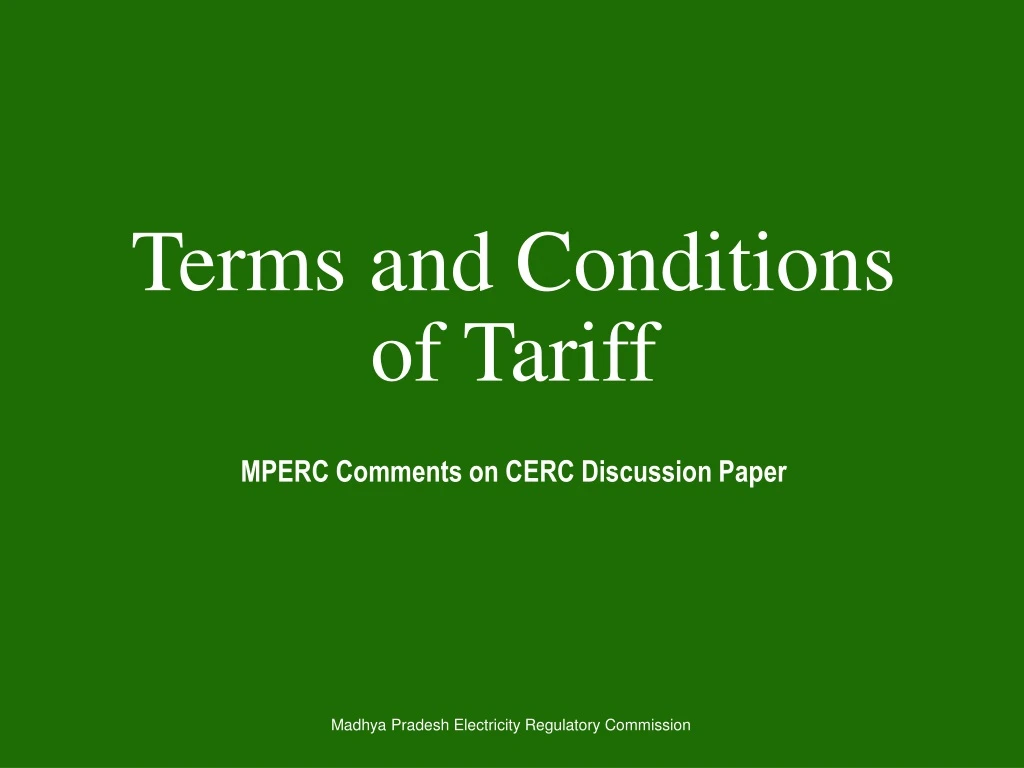 terms and conditions of tariff
