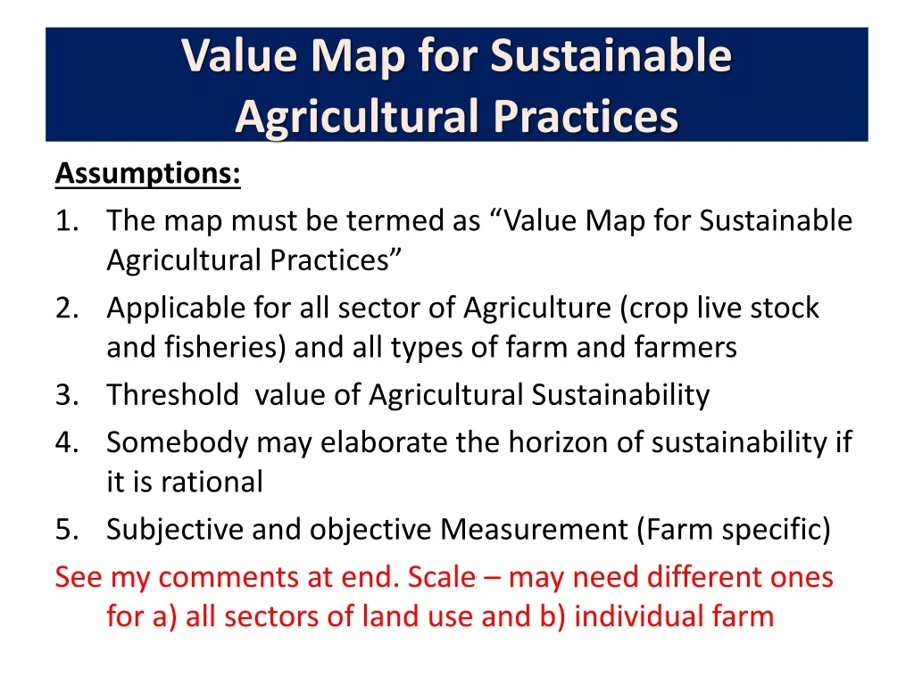 value map for sustainable agricultural practices