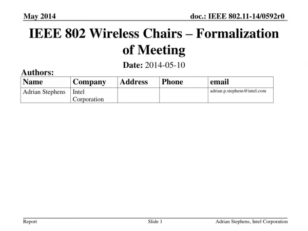IEEE 802 Wireless Chairs – Formalization of Meeting