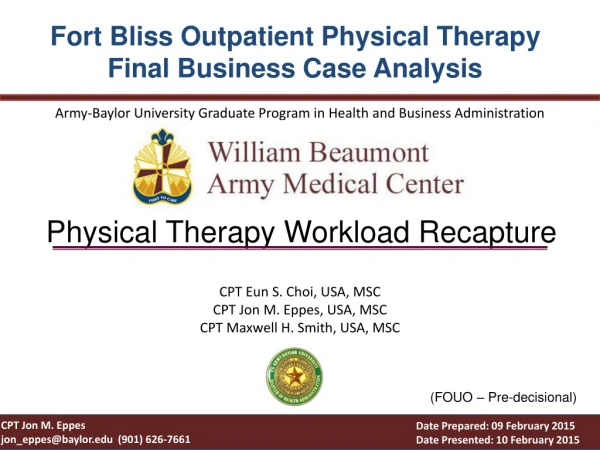 Fort Bliss Outpatient Physical Therapy Final Business Case Analysis