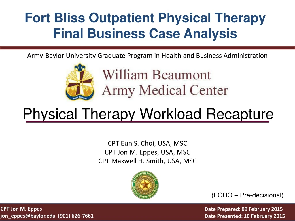 fort bliss outpatient physical therapy final business case analysis