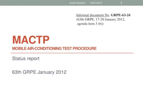 MacTP Mobile  air-conditioning  test procedure