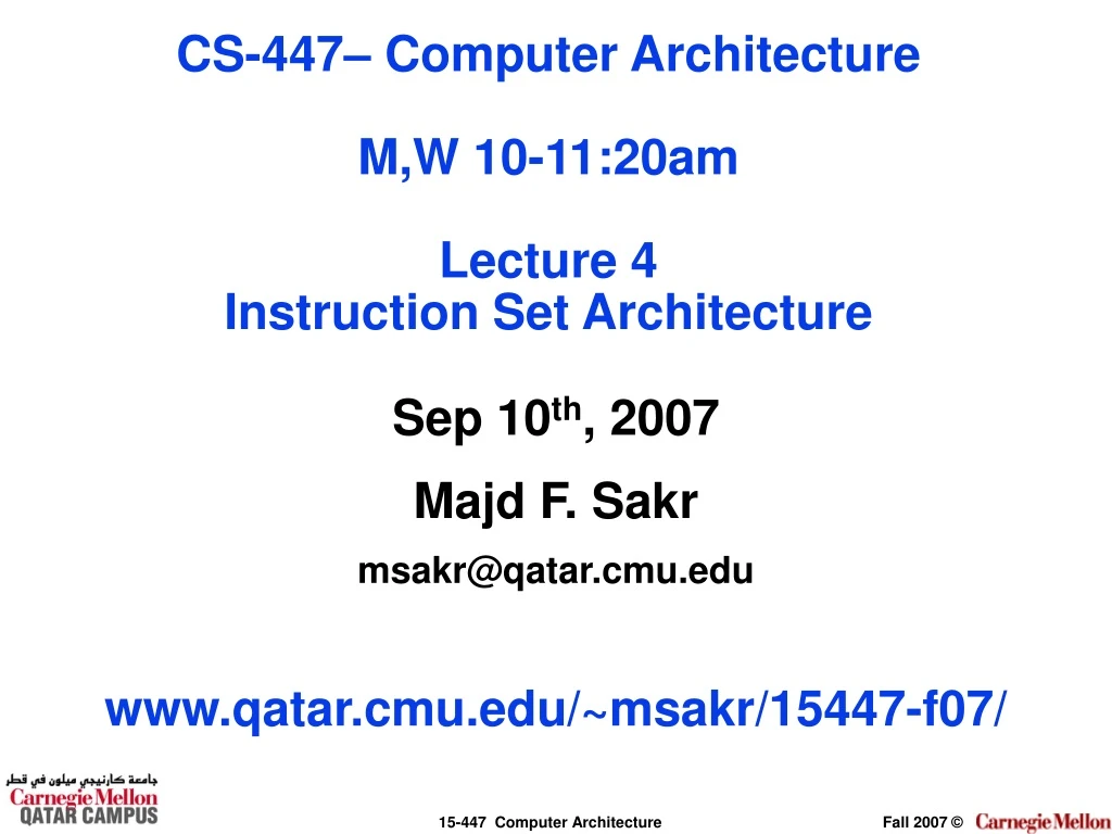 cs 447 computer architecture m w 10 11 20am