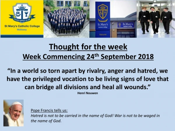 Thought for the week Week Commencing 24 th  September 2018