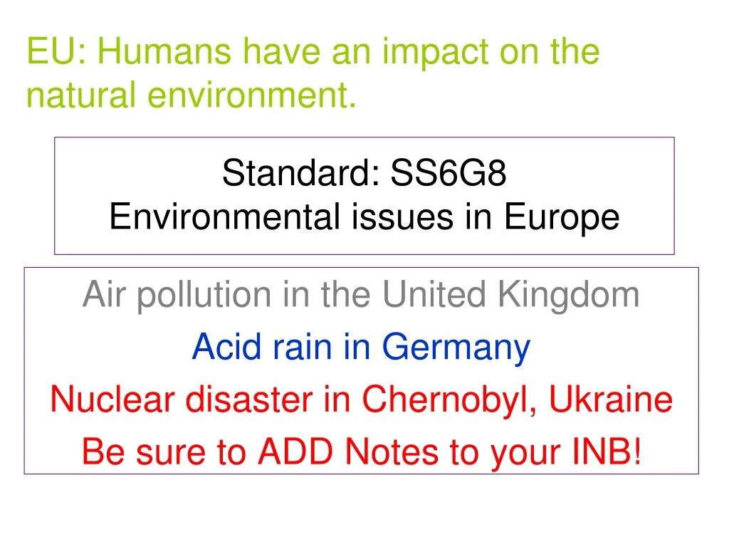 standard ss6g8 environmental issues in europe