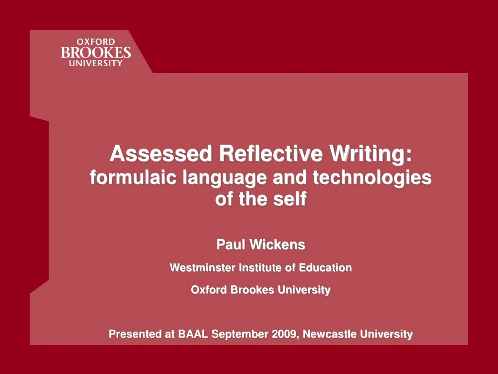 assessed reflective writing formulaic language