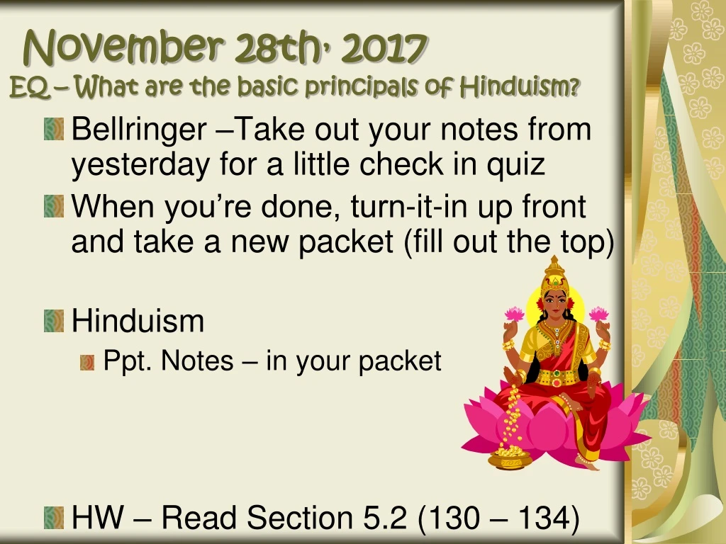 november 28th 2017 eq what are the basic principals of hinduism