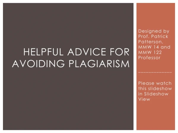 Helpful Advice for Avoiding Plagiarism