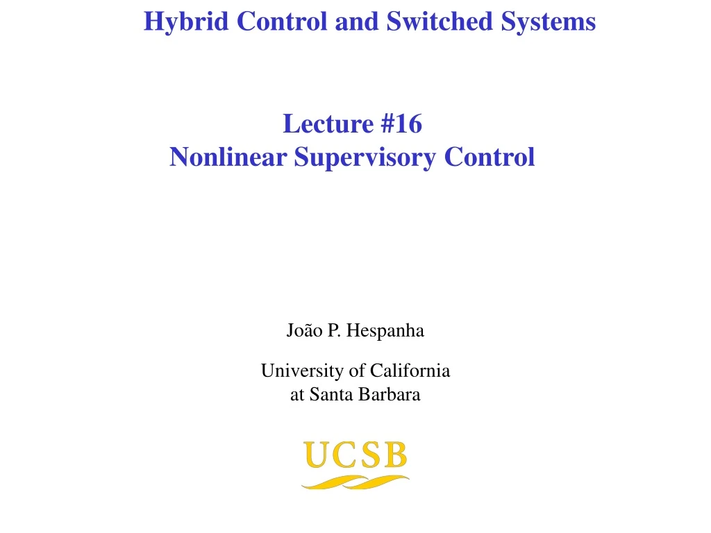 lecture 16 nonlinear supervisory control