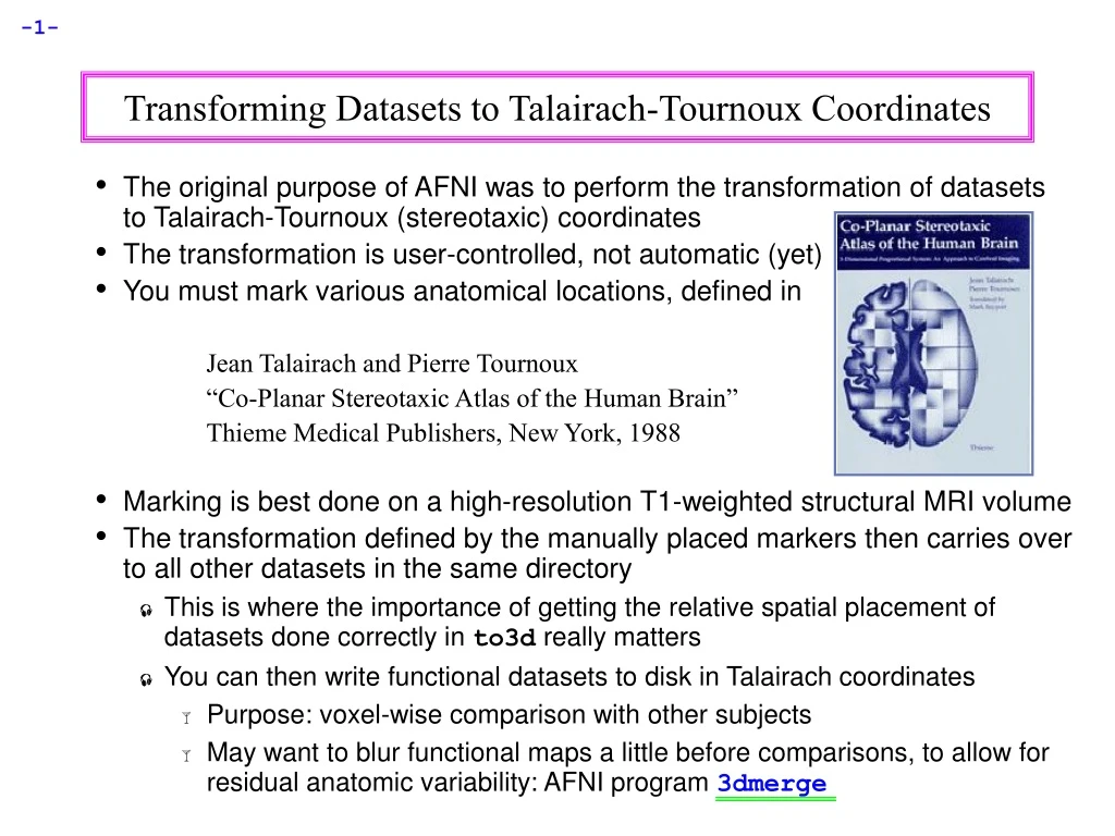 transforming datasets to talairach tournoux coordinates