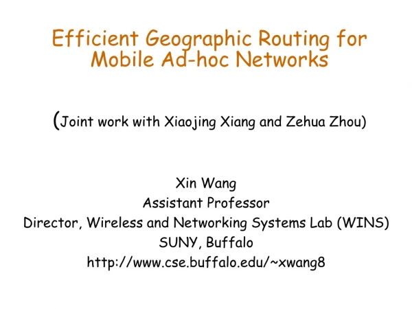 Xin Wang  Assistant Professor Director, Wireless and Networking Systems Lab (WINS) SUNY, Buffalo