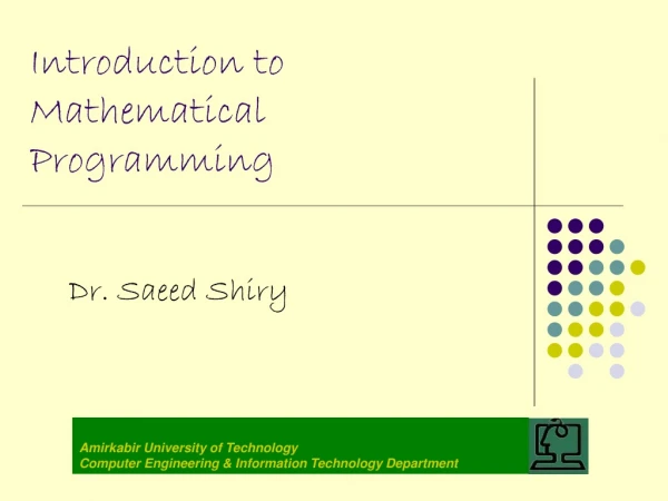 Introduction to Mathematical Programming