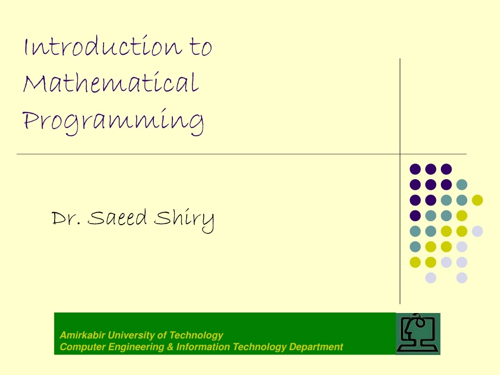 introduction to mathematical programming