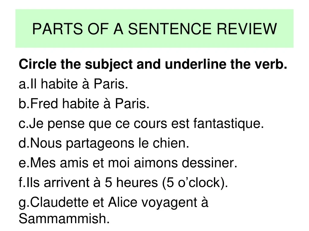 parts of a sentence review