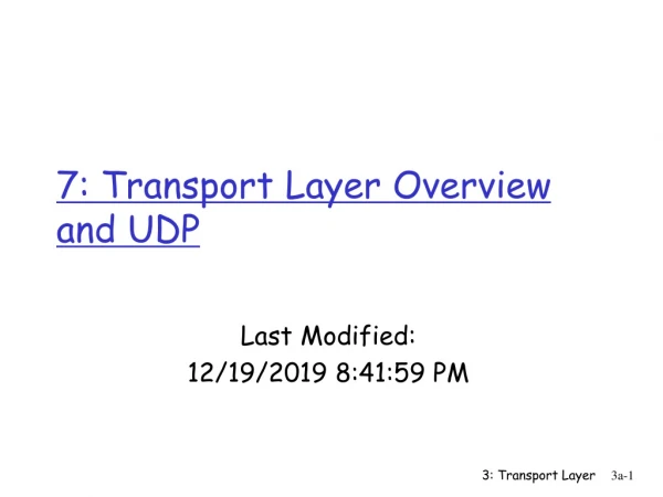 7: Transport Layer Overview and UDP