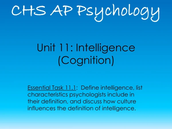 Unit 11: Intelligence (Cognition)