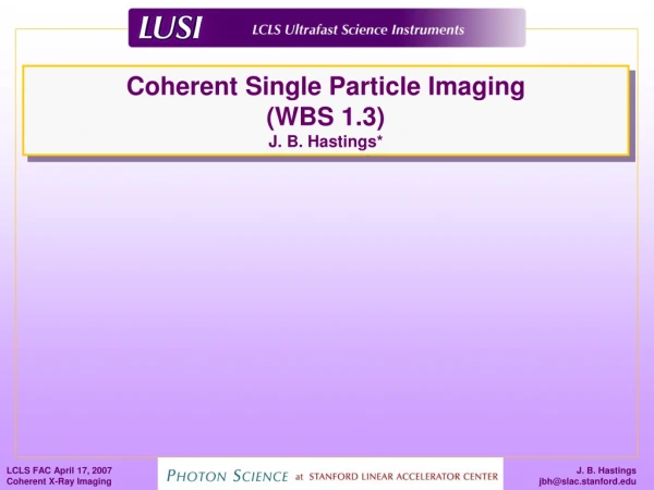 Coherent Single Particle Imaging (WBS 1.3) J. B. Hastings*