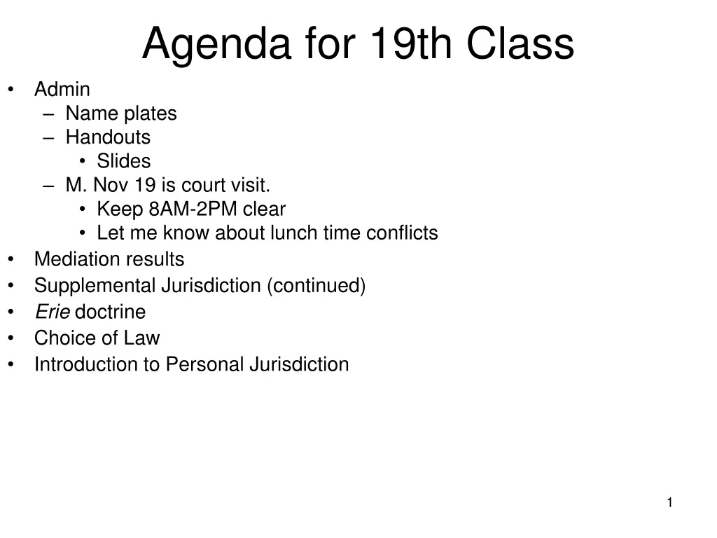 agenda for 19th class