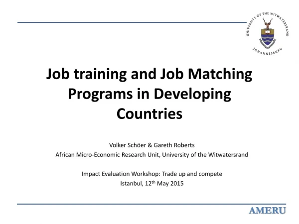 Job training and Job Matching Programs in Developing Countries