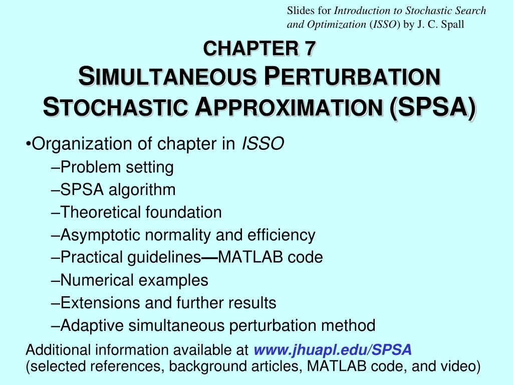 chapter 7 s imultaneous p erturbation s tochastic a pproximation spsa