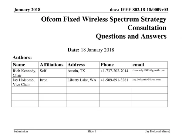 Ofcom Fixed Wireless Spectrum Strategy Consultation Questions and Answers