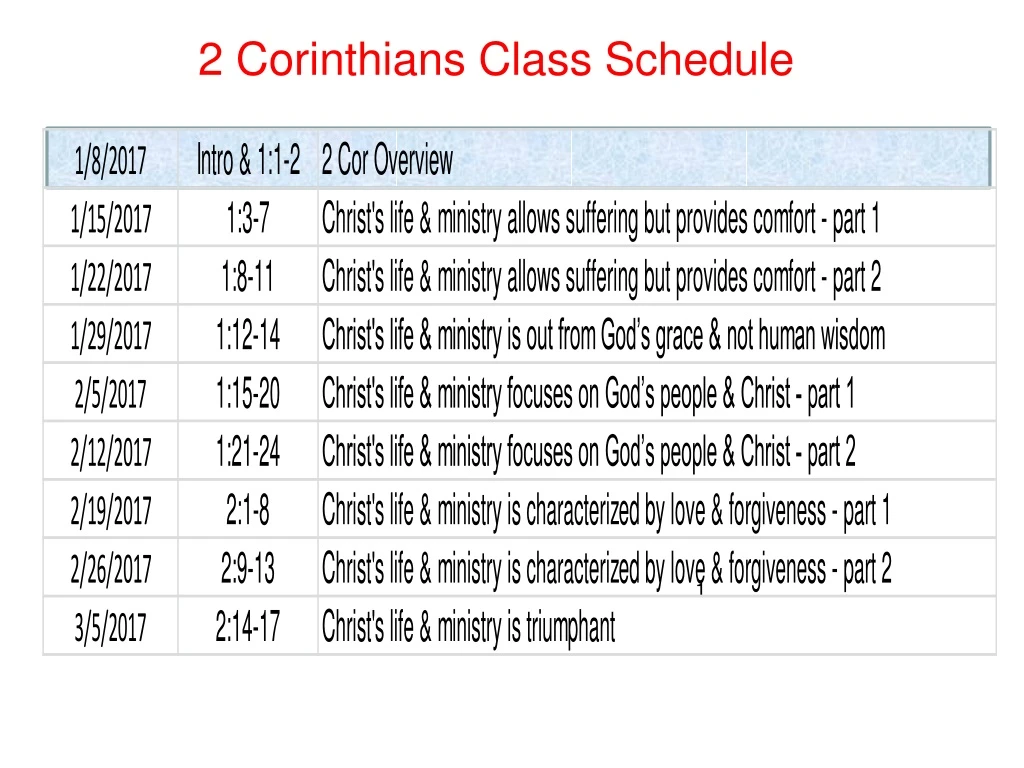 2 corinthians class schedule