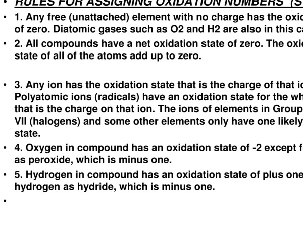 RULES FOR ASSIGNING OXIDATION NUMBERS  (STATES