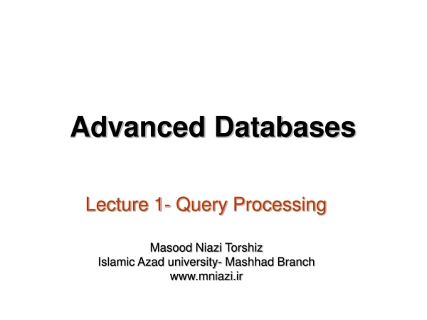 Lecture 1- Query Processing