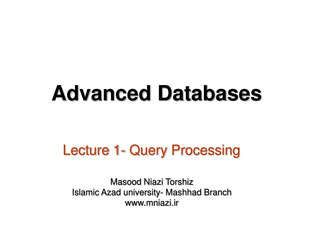 lecture 1 query processing