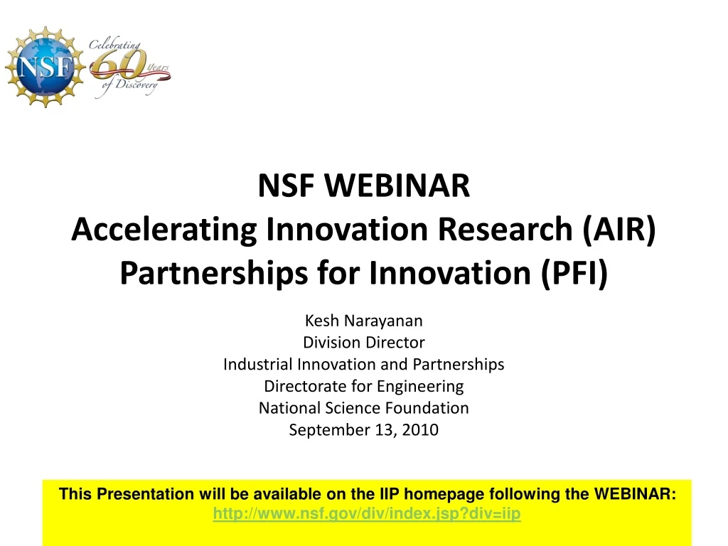 nsf webinar accelerating innovation research air partnerships for innovation pfi