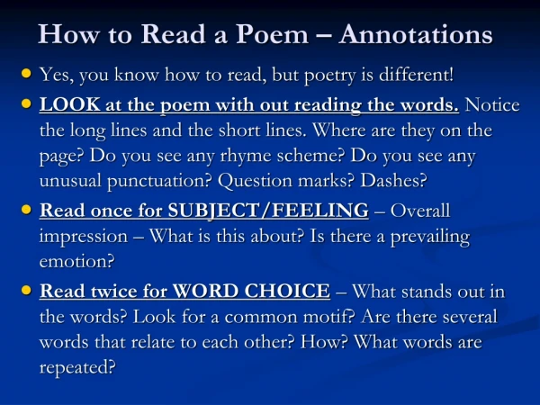 How to Read a Poem – Annotations